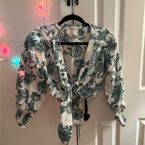 Abercrombie & Fitch Green Floral Tie-Front Blouse